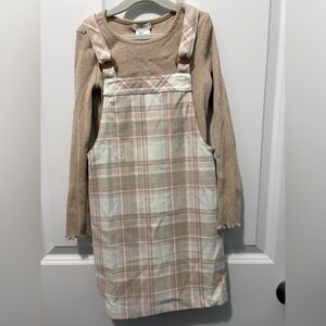 Max Studio Tan and Pink Plaid Kids Casual Dress